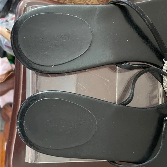 Gucci Black Sandals with Silver Logo - Picture 4 of 6